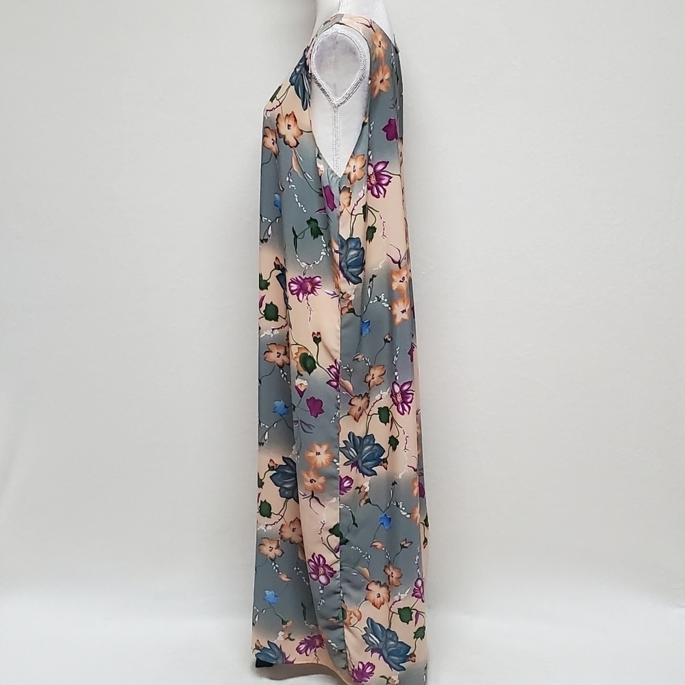 Vintage 80s Limited Apparel Blue Tropical Floral Sleeveless Maxi Shift Dress L - Picture 9 of 16